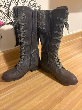 Patrizia knee high leather and fur boots